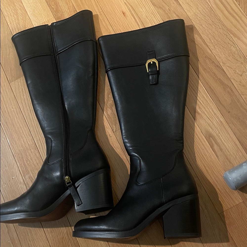 franco sarto adabella black wide calf tall smooth boots new 7.5 M - Picture 4 of 4